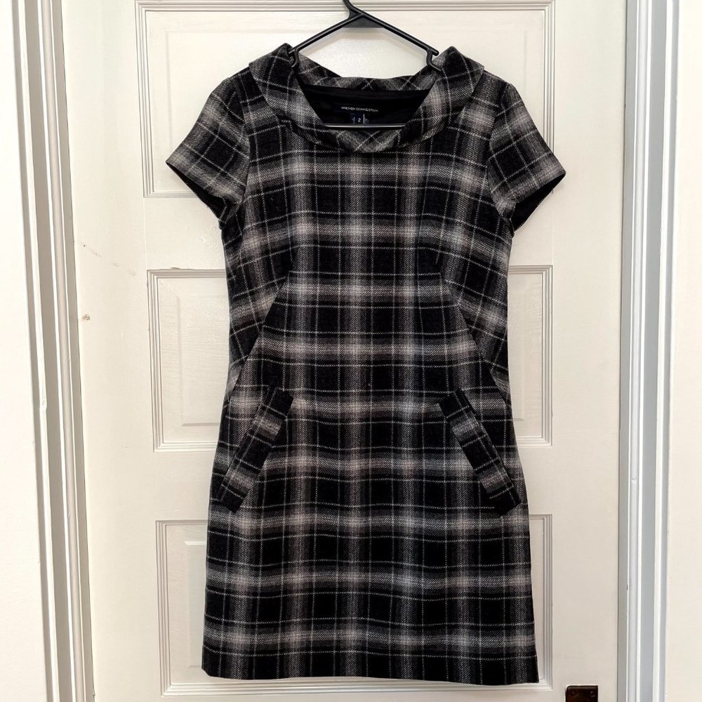 French Connection Gray Plaid Wool Mini Dress